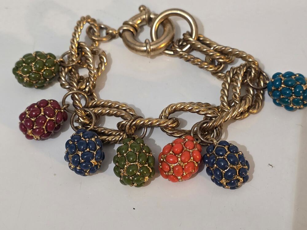 Vintage 7" Chunky Gold Tone & Enamel Bracelet